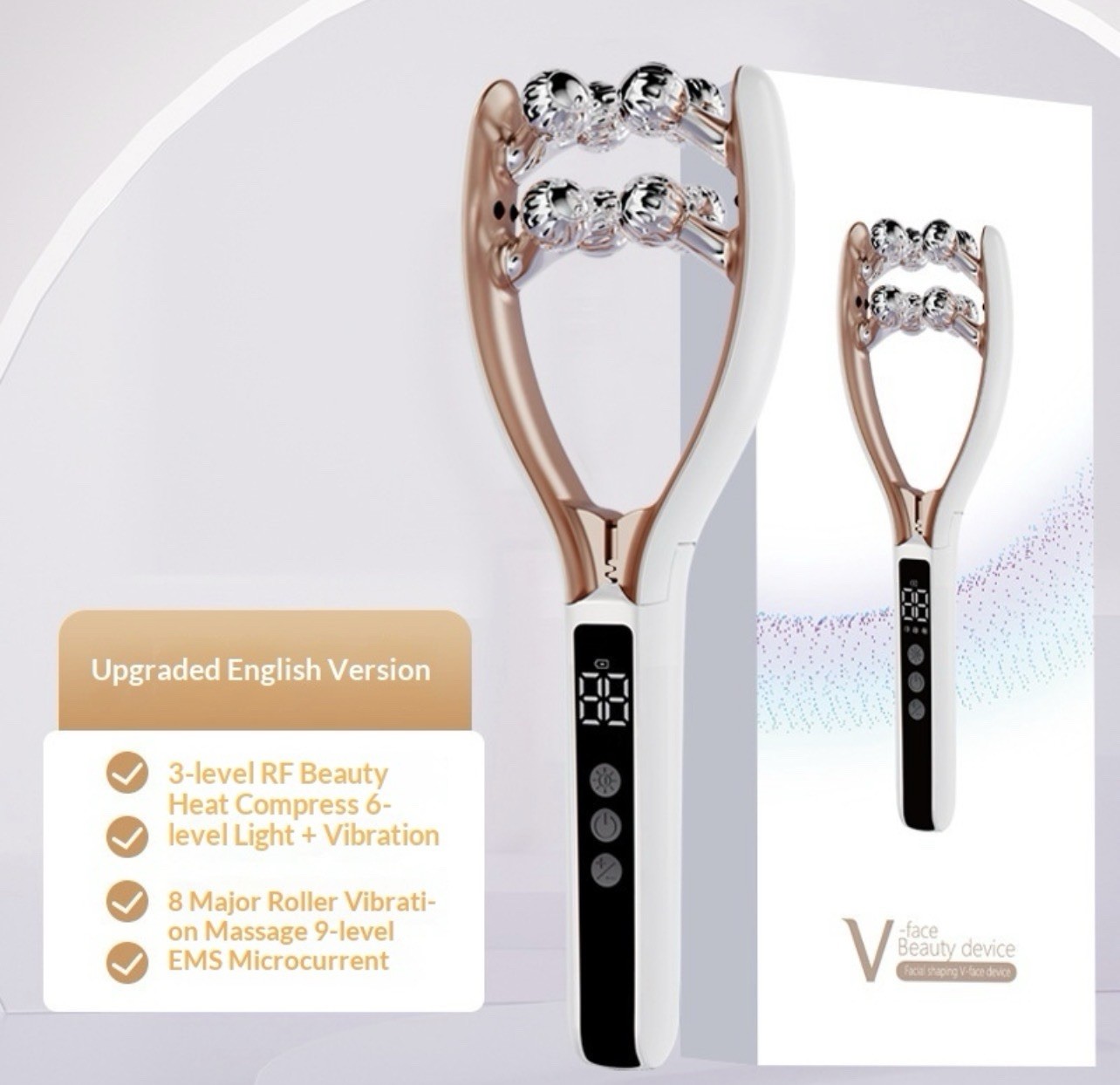 V-Face Beauty Device RF EMS Microcurrent LED Vibration Facial Massager White