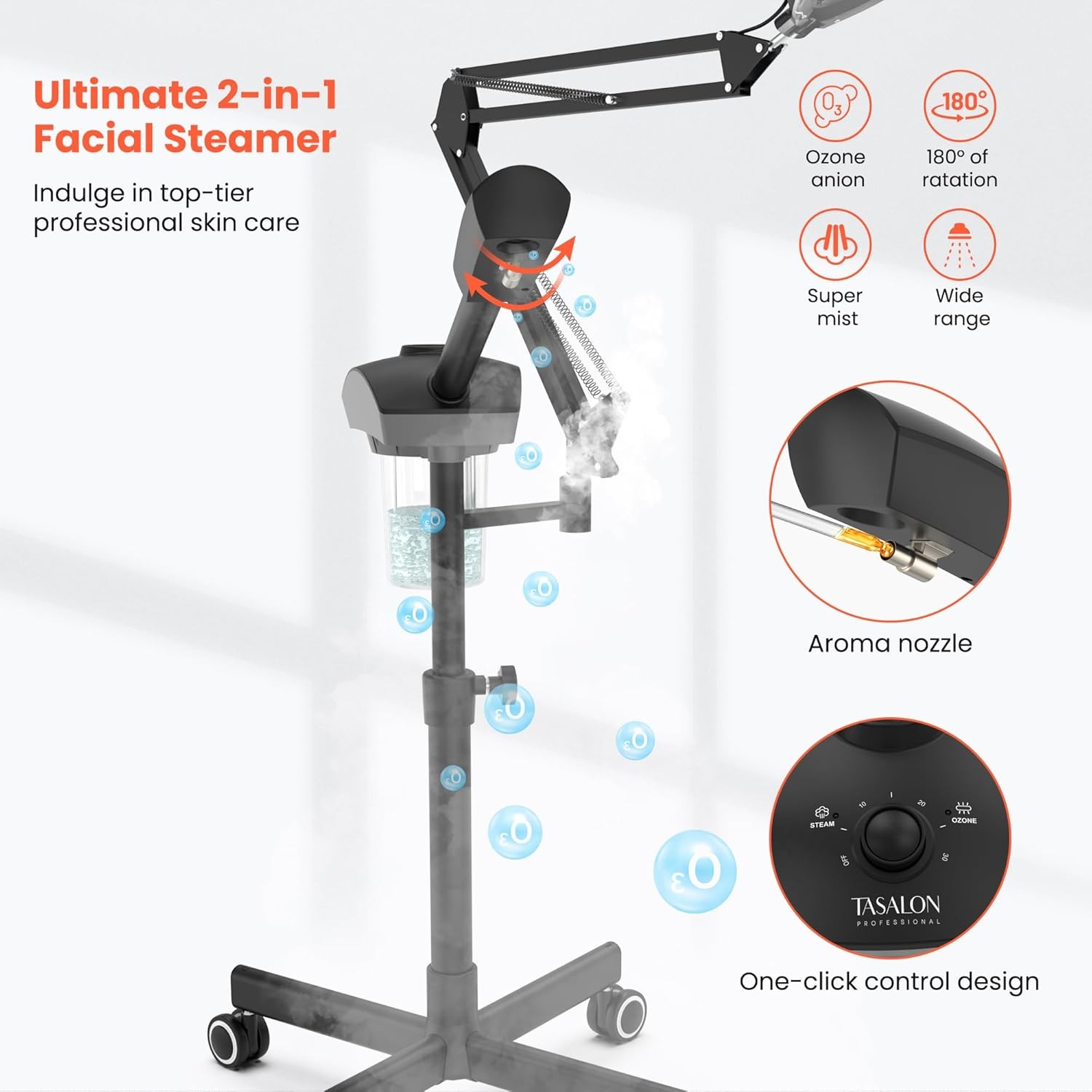 Professional 2-In-1 Facial Steamer, Ozone Face Steamer with 5X Magnifying Lamp D