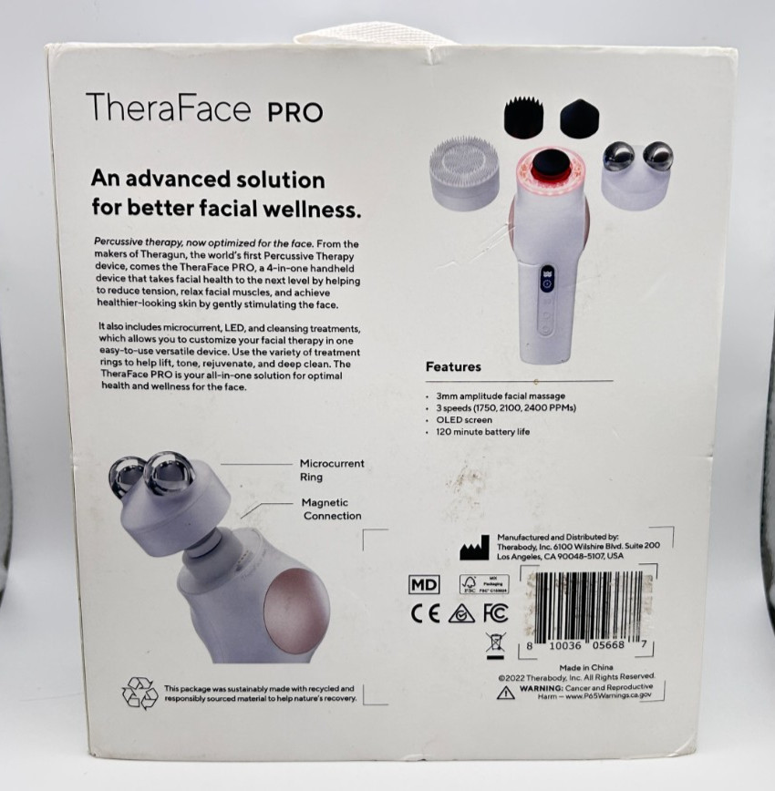 TheraBody Massage TheraFace Pro 4-in-1 Handheld Skincare Device in Box