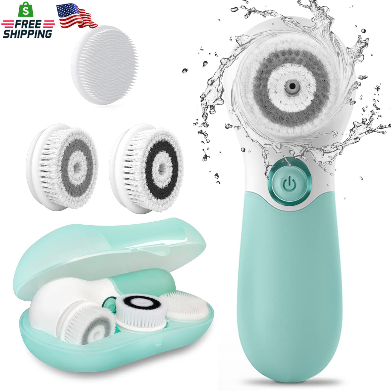 Electric Facial Cleansing Brush Exfoliating Massage 3 Heads 2 Speeds