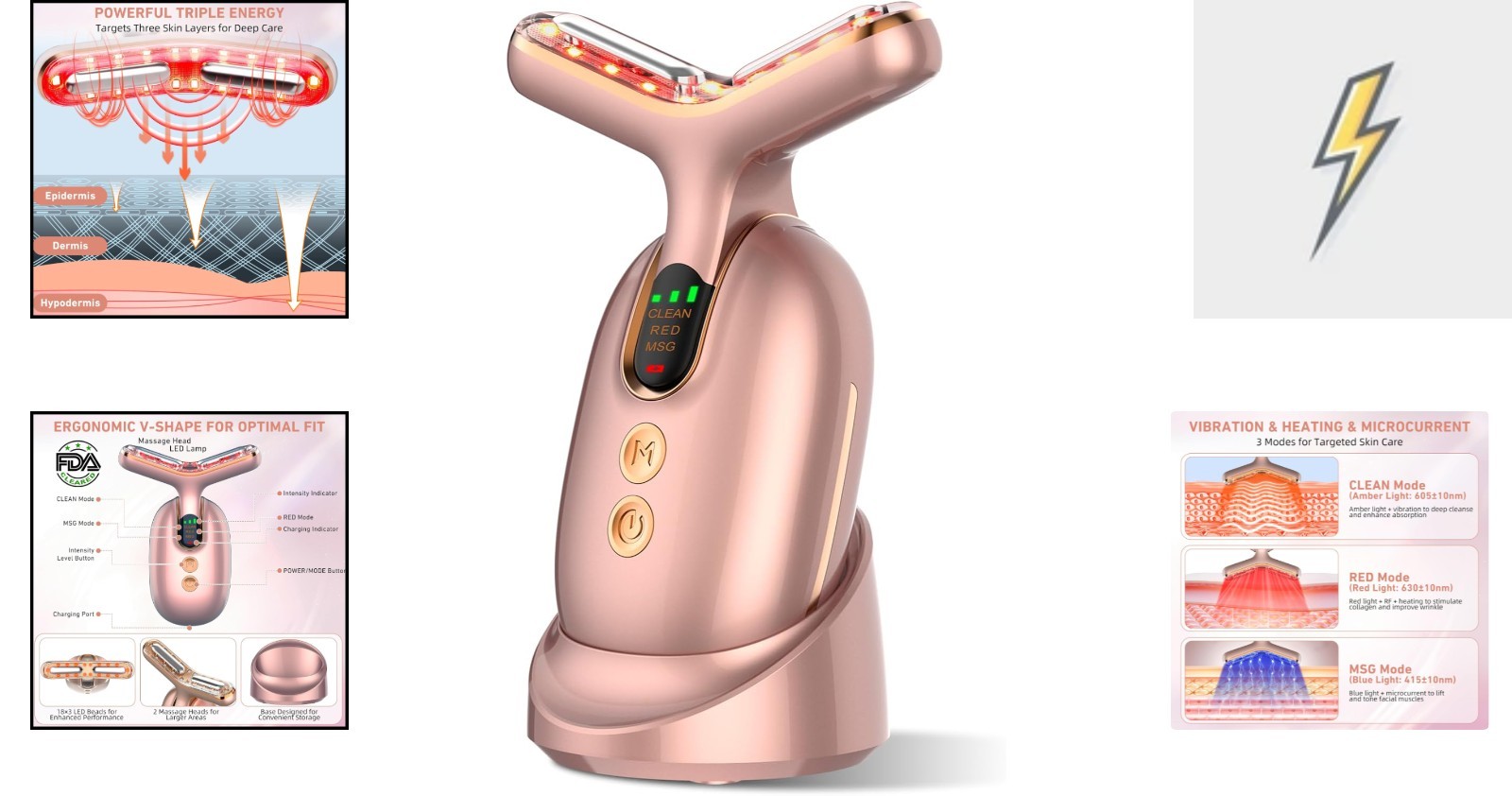 Ergonomic Microcurrent Facial Massager – Deep Cleansing & Skin Lifting Device