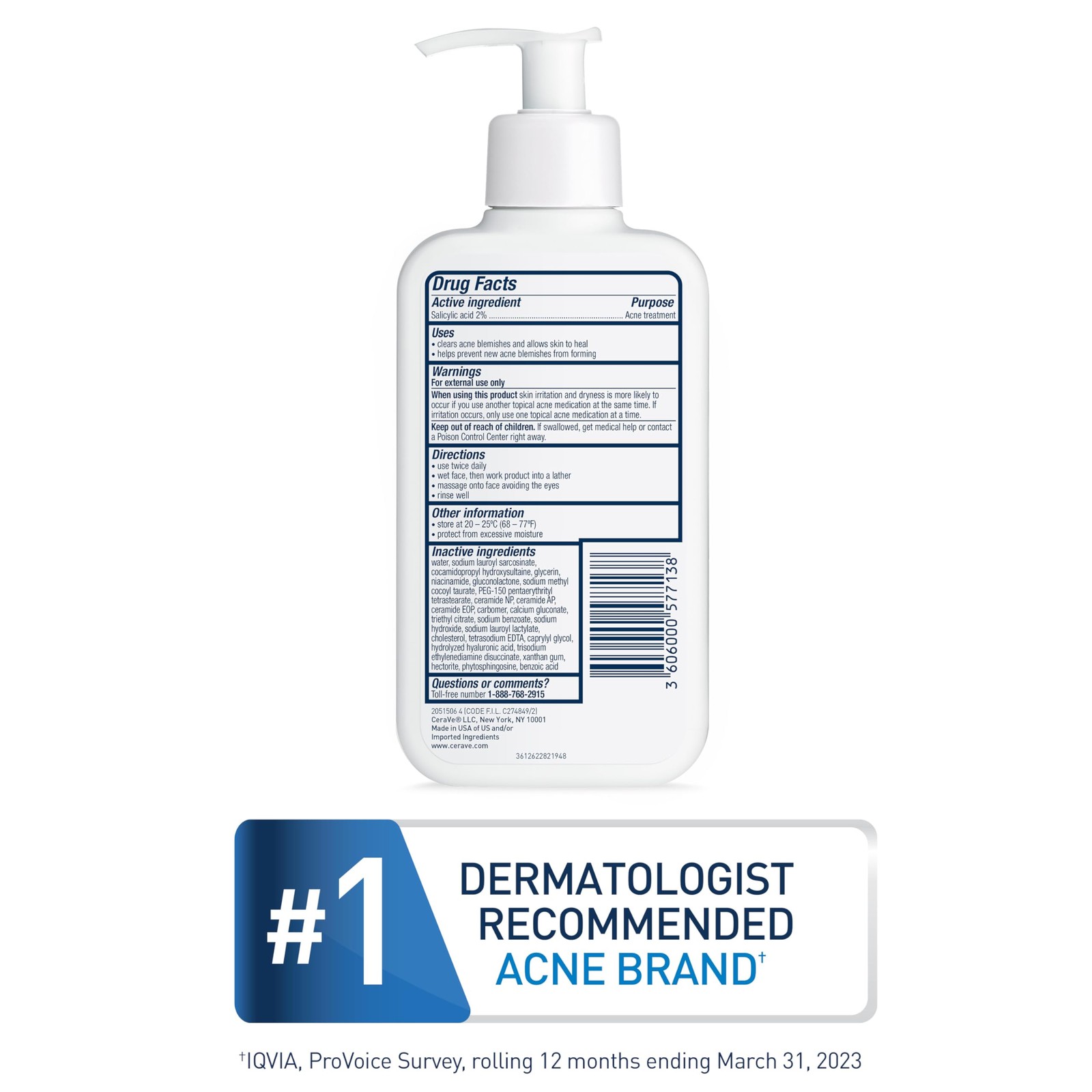 CeraVe Acne Control Cleanser, 2% Salicylic Acid 16 Fl Oz (Pack of 1)