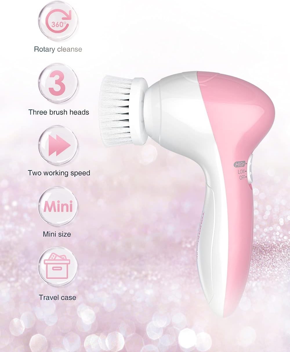 Electric Facial Cleansing Brush for Women, 3-in-1 Face Cleanser and Exfoliator B